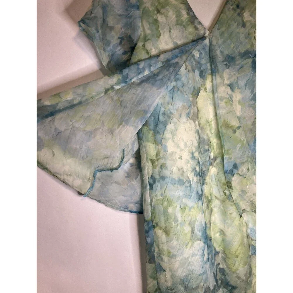 Fairycore Maxi Dress Skirt 16 Sheer Whimsical Flowy Mermaid Green Blue